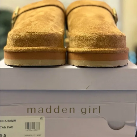 Madden Girl Tan Suede Slip-On Clogs - Picture 2 of 5